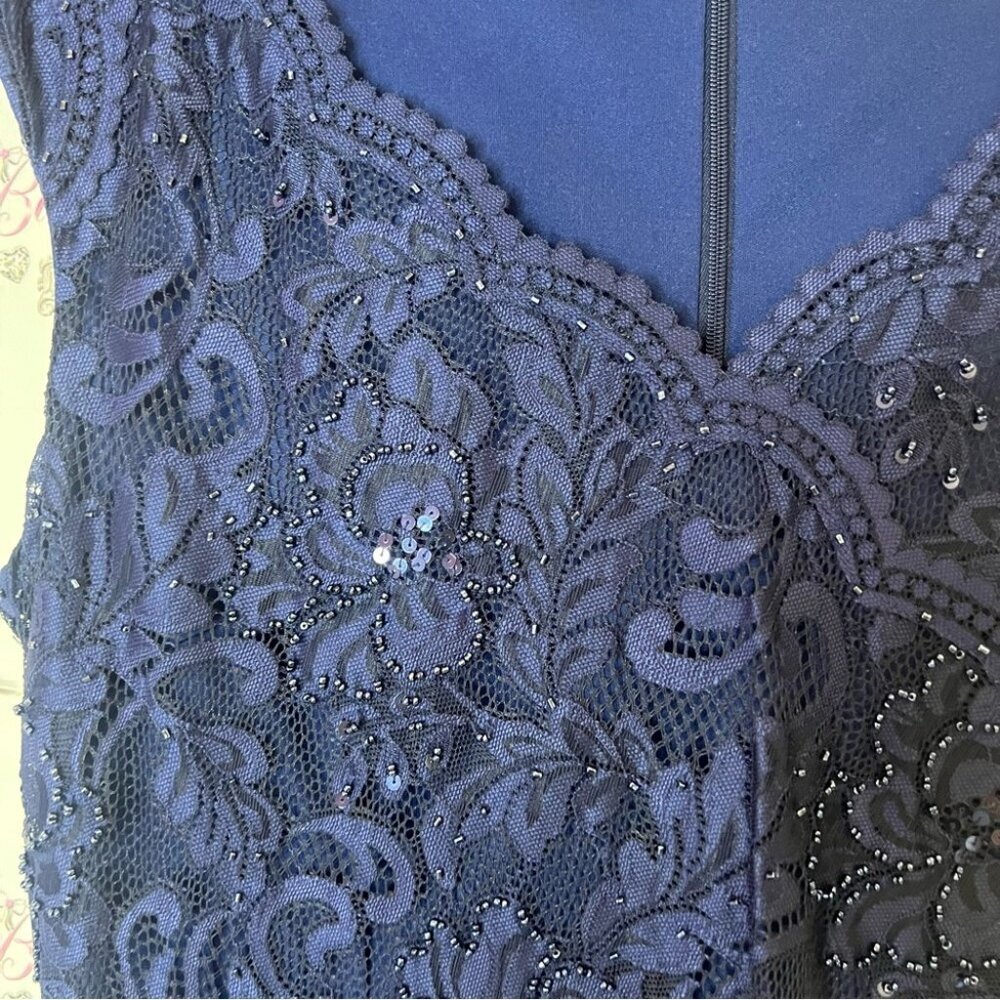 Jacques vert dress embroidered beaded sequins sparkly lace  Elegant Navy Blue - Picture 4 of 7